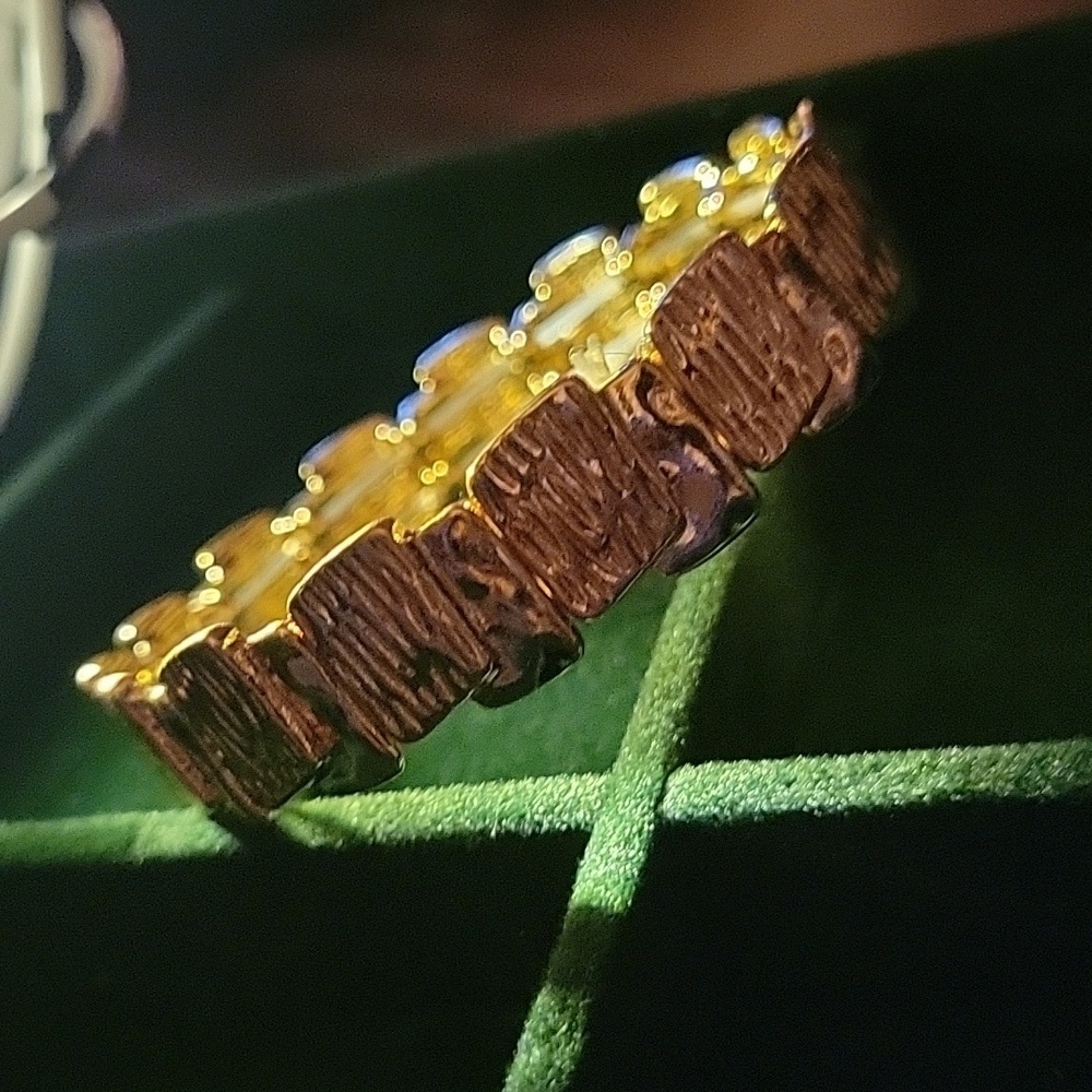 Wood Textured Look Gold Tone Stretch Bracelet 8"